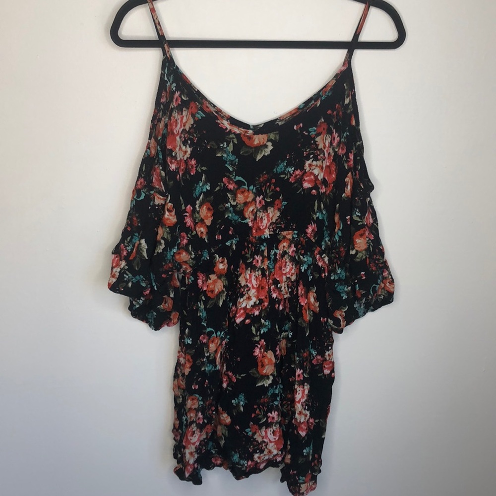 Audrey Black Floral Cold Shoulder Dress - Picture 6 of 6
